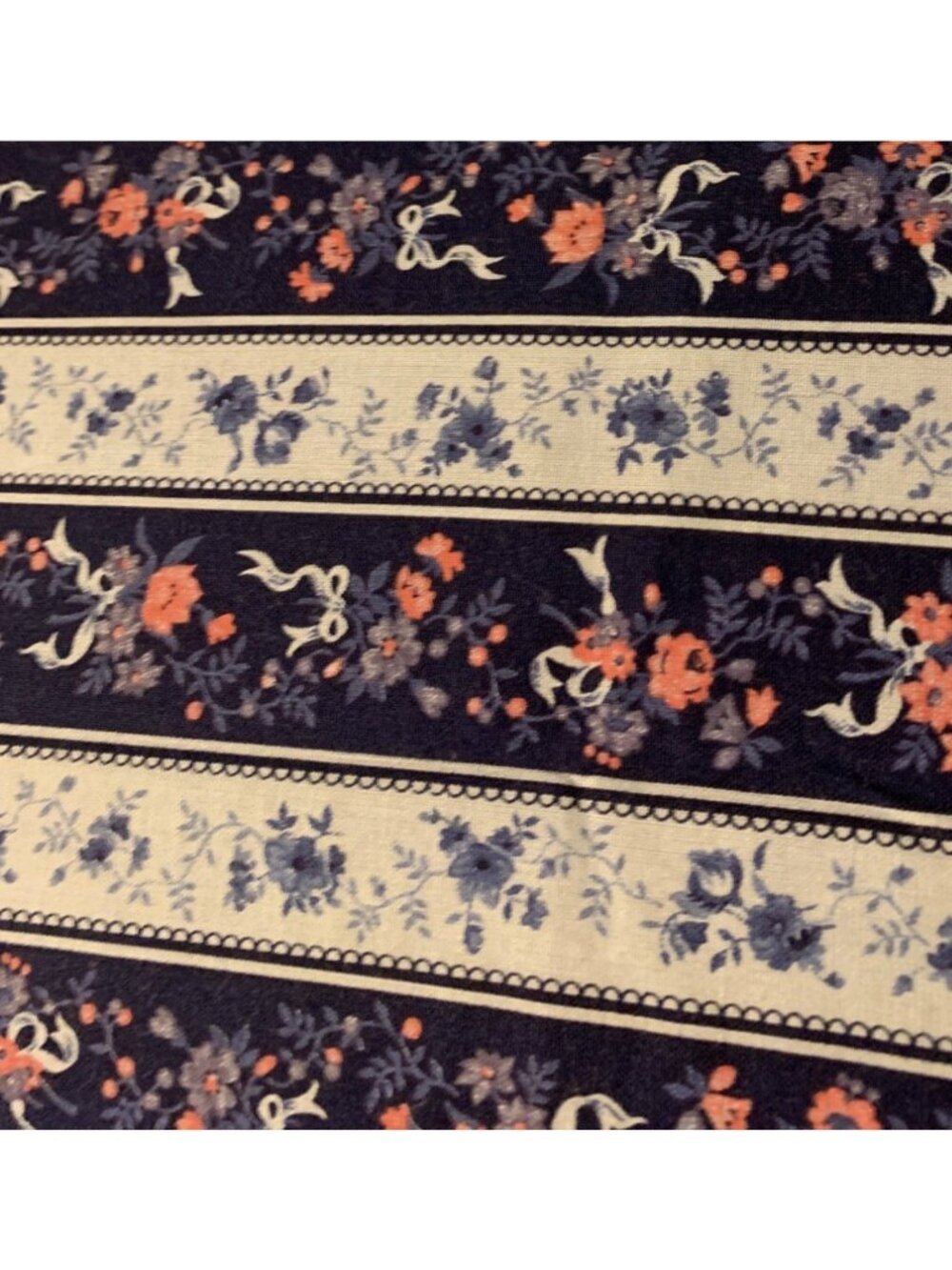 Floral Stripe Navy and Light Blue Cotton Fabric 1/2 yard x 44" Quilting Sewing